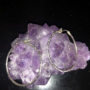 14K White Gold Diamond Cut Hoop Earrings